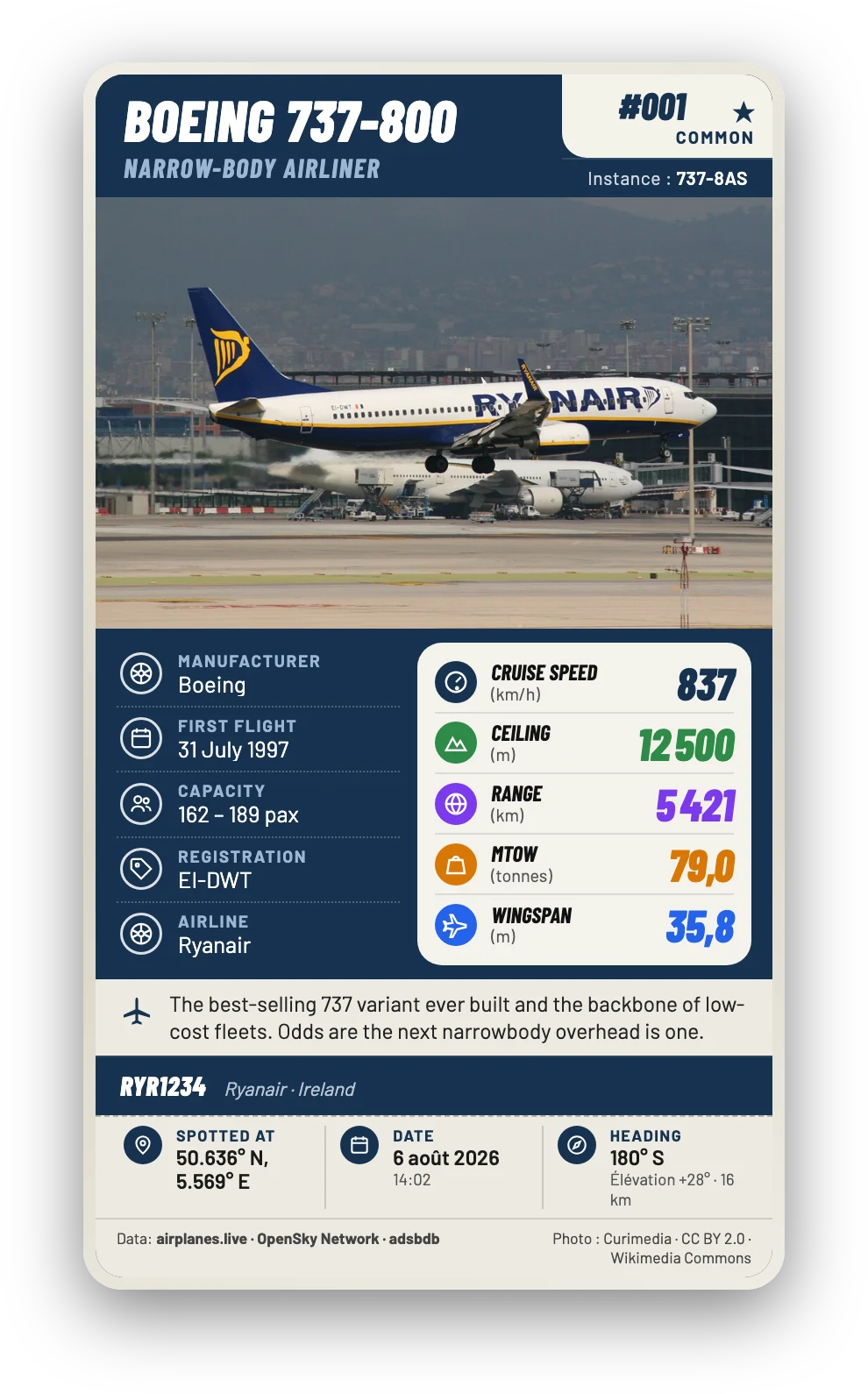 Common Wingtip card: Boeing 737-800