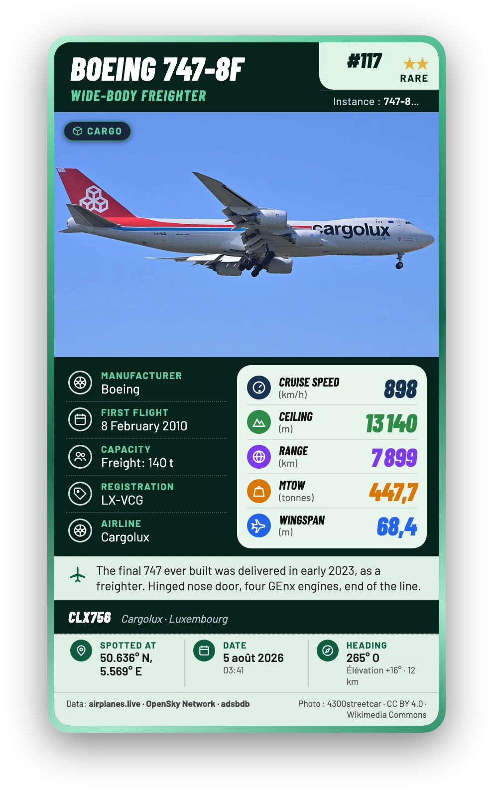 Rare Wingtip card: Boeing 747-8F